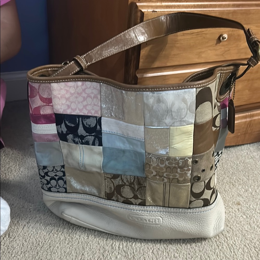 Coach Patchwork Shoulder Bag in Brown and Pink